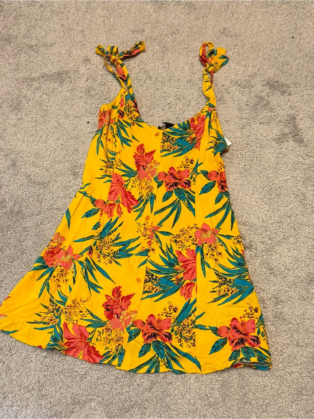 Forever 21 Yellow Tropical Floral Mini Dress